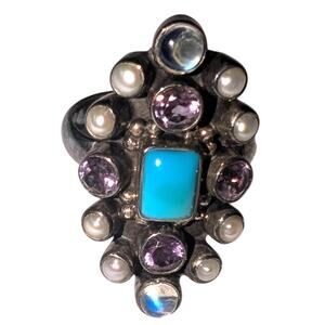 Vtg Deadstock NIB Nicky Butler Sterling Silver Turquoise Multi Gemstone Ring 7.5
